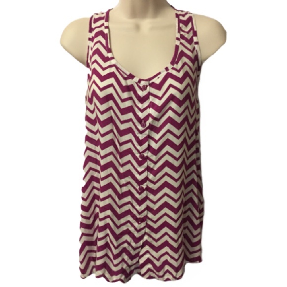 Purple and White Chevron Tank Top Large